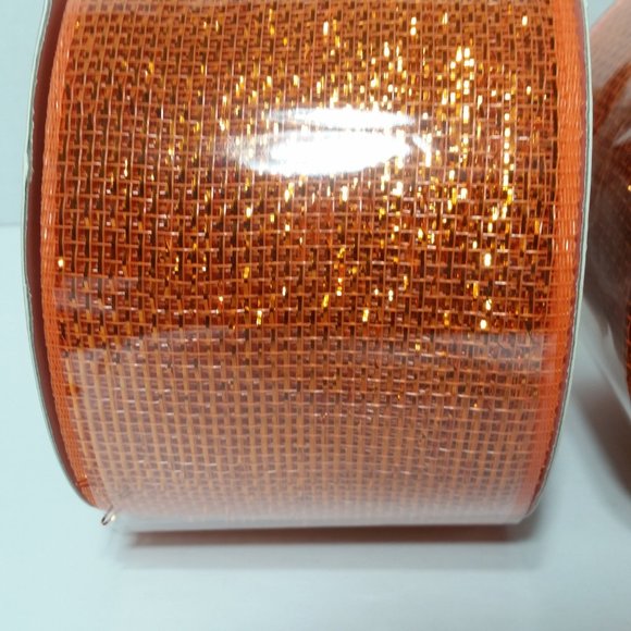 Deco Mesh Ribbon Wreaths 4" Orange 2 Rolls - Picture 2 of 4